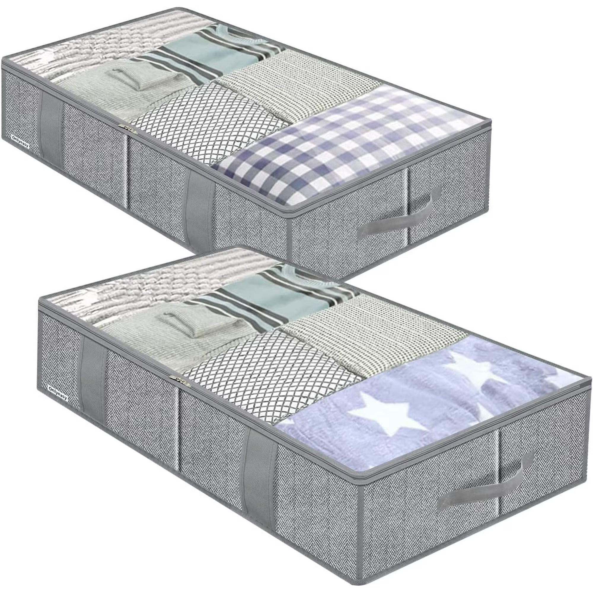 Foldable Underbed Bags - Blankets Clothes Comforters Storage Bag Breathable Zippered Organizer for Bedroom with Clear Window