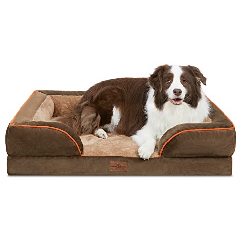 Cooling Dog Bed Memory Foam, Jumbo Dog Bed for Extra Large Dogs, Orthopedic Jumbo Breed Dog Bed, Waterproof Dog Bed with Bolster & Removable Cover(Jumbo,Khaki Brown)