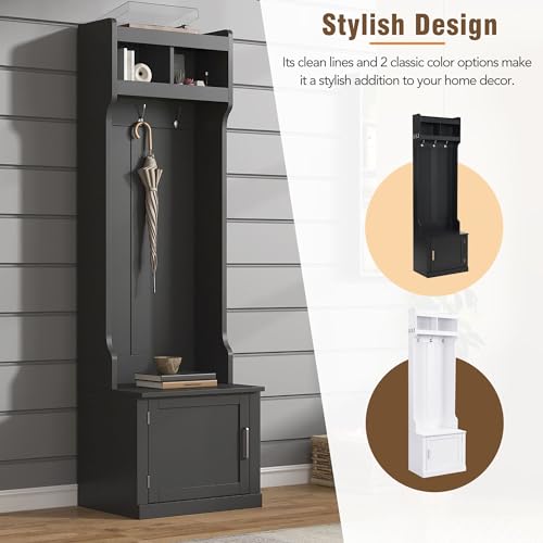 Hall Tree with Shoe Storage Bench and Coat Rack, White M91822