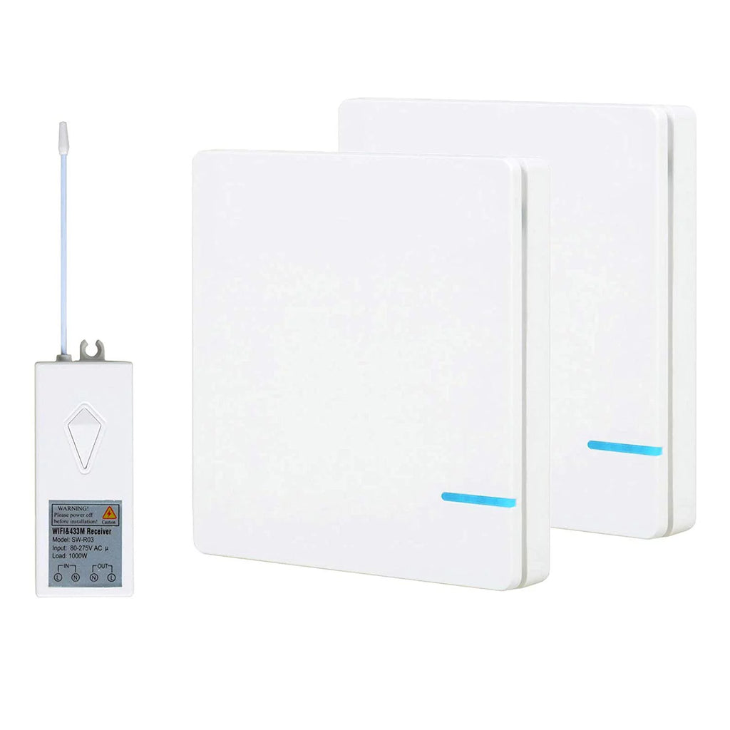 GREENCYCLE Smart Light Switch WiFi Wall Wireless 2x 1-gang Switch + WIFI Receiver Compatible with Amazon Alexa and Google Home Remote Control Lights and Appliances Timing Function