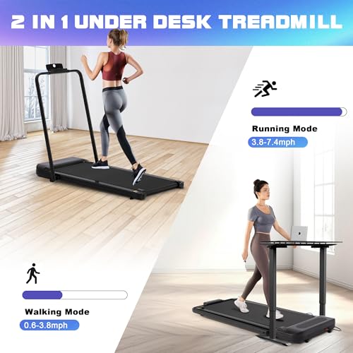 Under Desk Walking Pad Treadmill, 3 in 1 Portable Mini Treadmill for Home and Office, 265 lb Capacity with Remote Control and LED Display U472