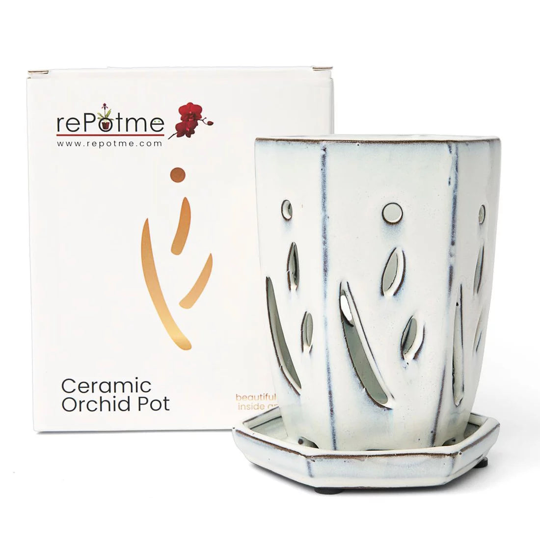 4" x 6" Hexagon Ceramic Orchid Pot W250753