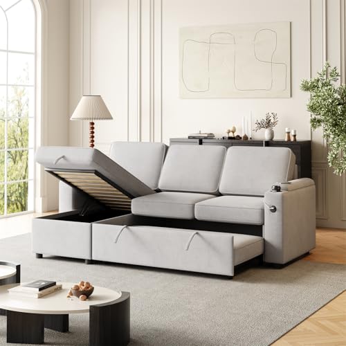Sleeper Sectional Sofa with Pull Out Bed and Storage Chaise O30208