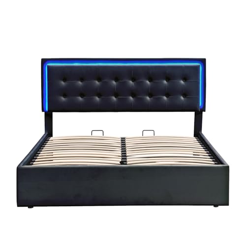 Queen Size Upholstered Bed with LED Headboard and 2 Nightstands J3020
