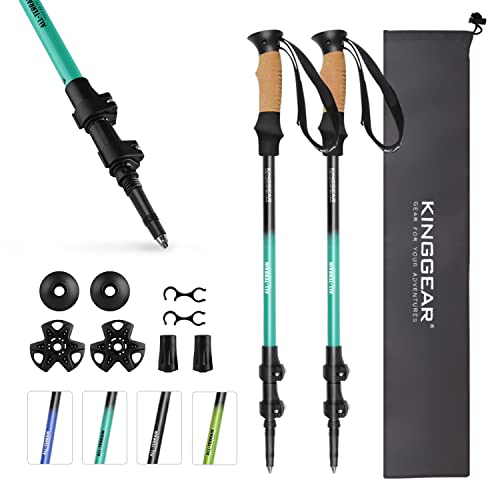 KINGGEAR Walking Sticks - Adjustable Hiking Poles, Trekking Poles with Quick Flip Lock, Lightweight Collapsible, Durable 7075 Aluminum, Natural Anti-Sweat Cork Grips, All Terrain
