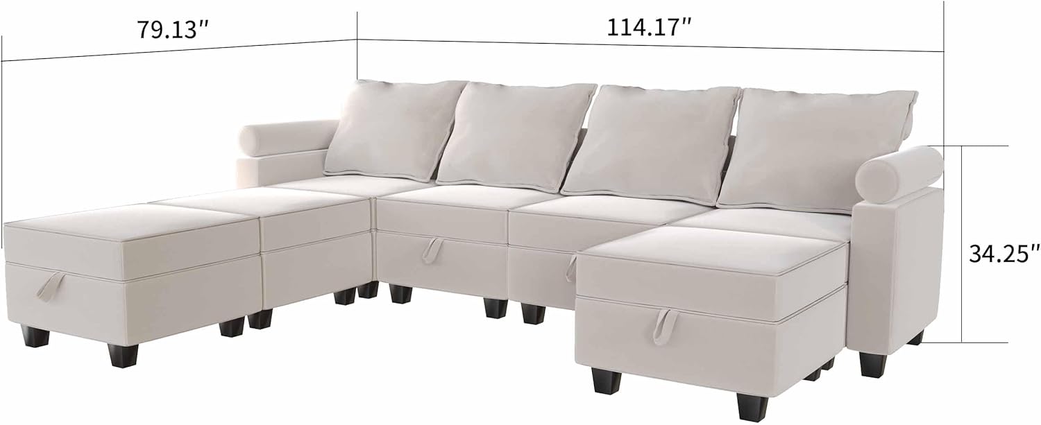 Modular Sectional Sofa, 7-Seated Convertible Couch with Storage, Beige Z865289