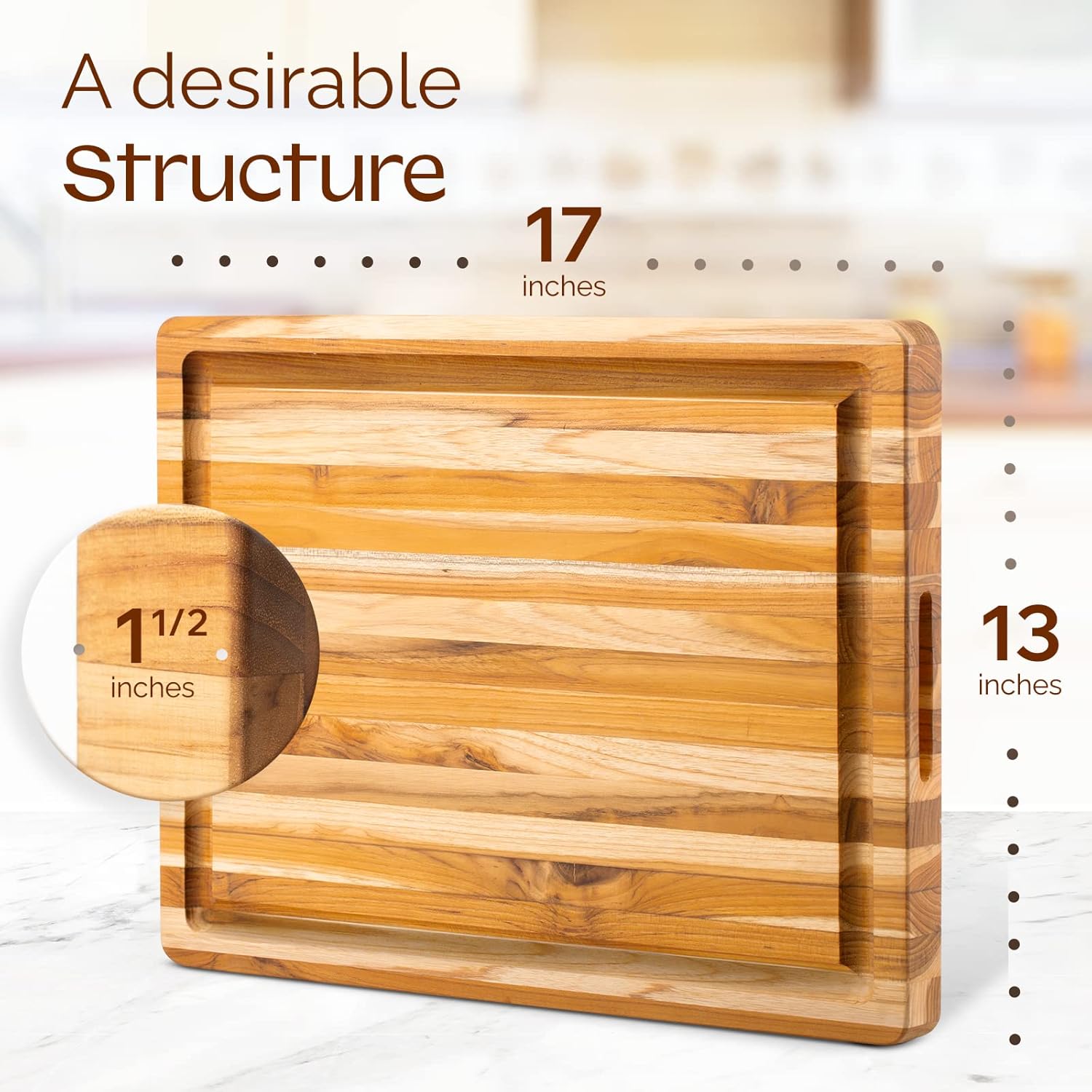 Teak Wood Cutting Board with Deep Juice Groove and Handles, 17 + 20 Inches L96470