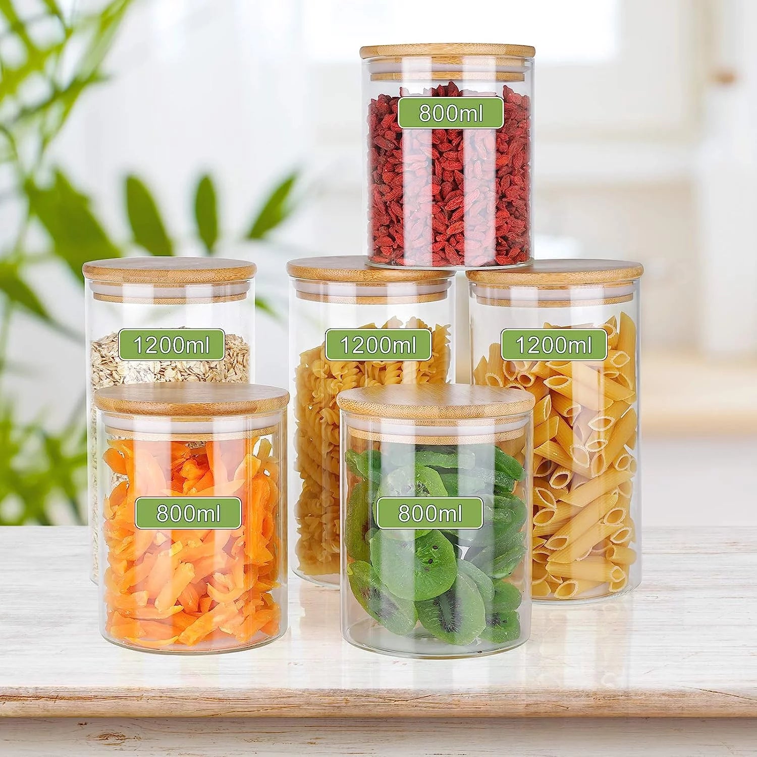 Set of 6 Airtight Glass Storage Jars with Bamboo Lids S4257