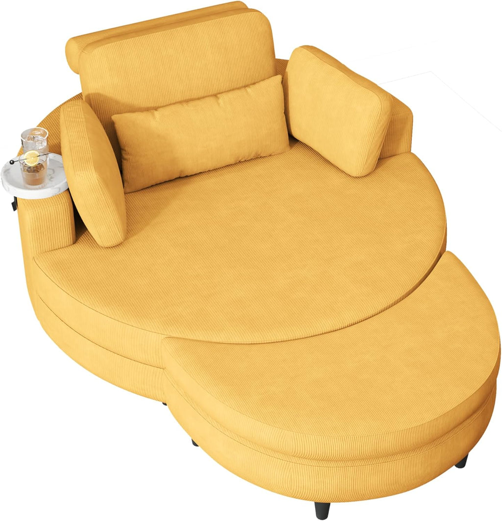 Corduroy Barrel Chair with Adjustable Headrest and Ottoman F784918