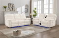 Power Recliner Sofa Set with Bass Speakers for Living Room, Leather 3 Seater Reclining Sofa and Loveseat Seating Couch With Wireless Charger, LED Lights, Home Theater Love seat Sets With Console,Cream
