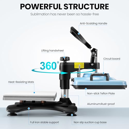 Heat Press 15x12 8 in 1 Swing Away for T Shirts, Mugs, Caps, Plates A2212