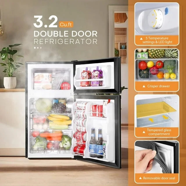 Mini Fridge with Freezer, Double Door, 3.2 Cu.ft U186152