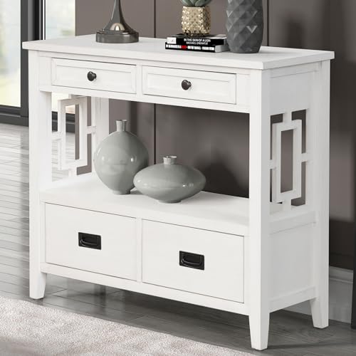 Console Table for Entryway with 4 Drawers and Storage Shelf, Narrow Long, Brown H192
