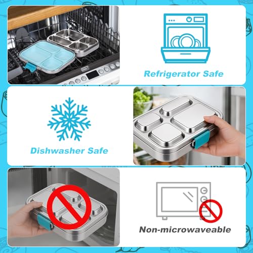 Stainless Steel Lunch Box with 4 Compartments, Leak-Proof Bento Container for School, Office, Travel N52462