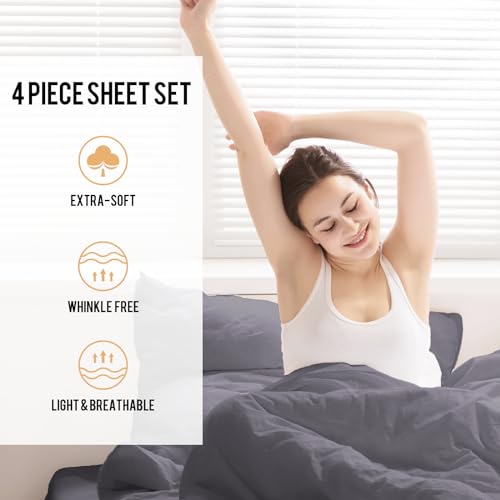 Queen Size 4 Piece Cooling Bedding Sheets with Deep Pocket Fitted Sheet and Pillowcase Set R869