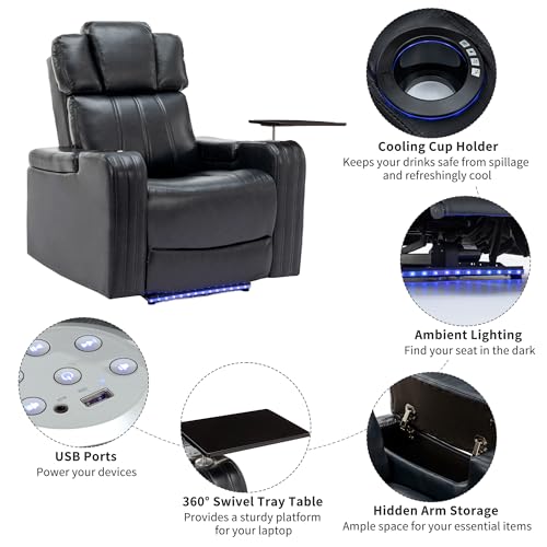 Power Recliner Chair for Living Room with Cup Holder and USB Ports, Dark Blue D247901