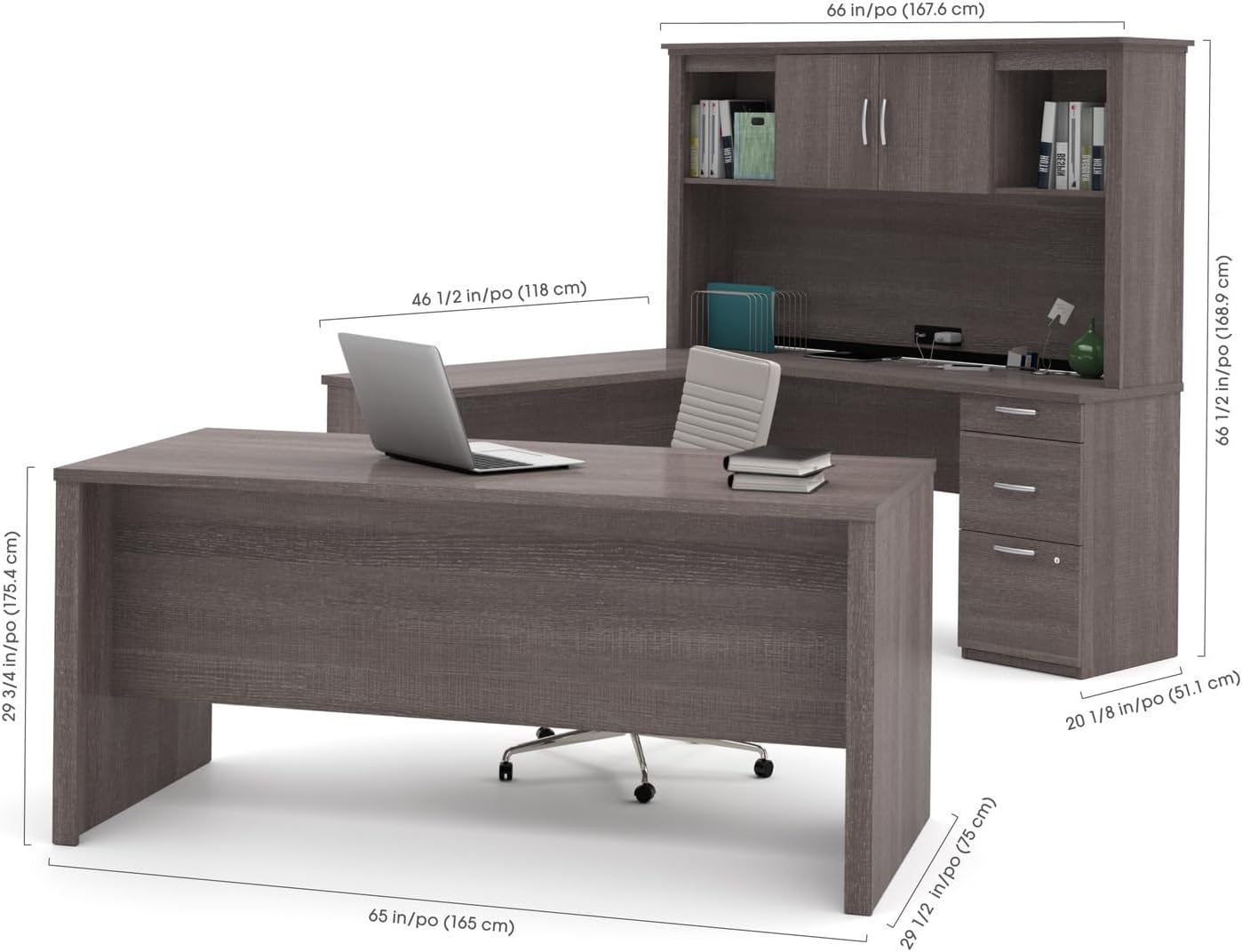 U-Shaped Executive Desk with Pedestal and Hutch P496