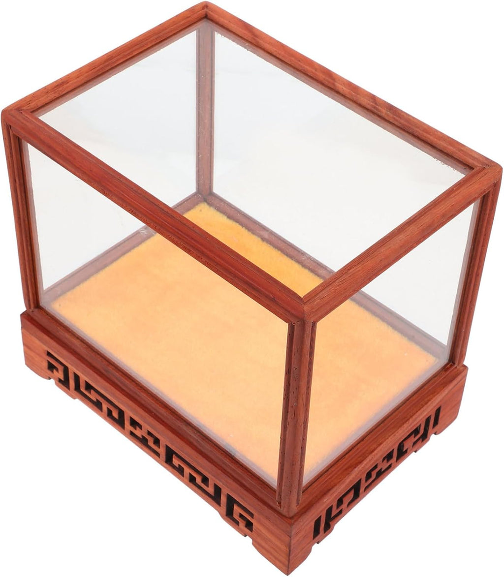 Zerodeko Transparent Display Box Clear Glass Dome Cloche with Rustic Wooden Base and Antique Display Shelf Wooden Display Cabinet Wooden Vase Base Glass Dome with Base Crafts -