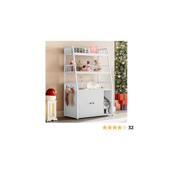 Cat Litter Box Enclosure with Storage Shelves Indoor Wooden Hidden Cabinet D8505