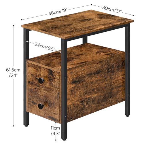 Narrow Side Table with Drawer and Open Shelf, Nightstand for Small Spaces W6170
