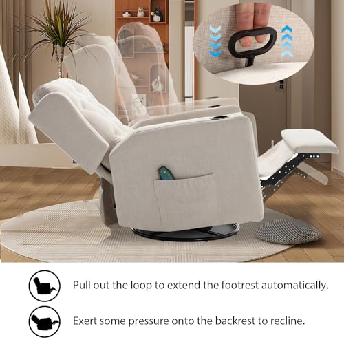 Oversized Swivel Rocker Recliner with Wide Seat Tufted Fabric and Cup Holders K745