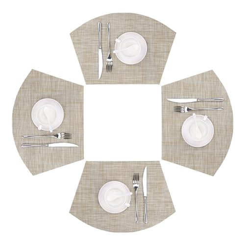SHACOS Round Table Placemats Set of 4 Wedge Placemats Heat Resistant Round Table Mats Wipe Clean (4, Tan)