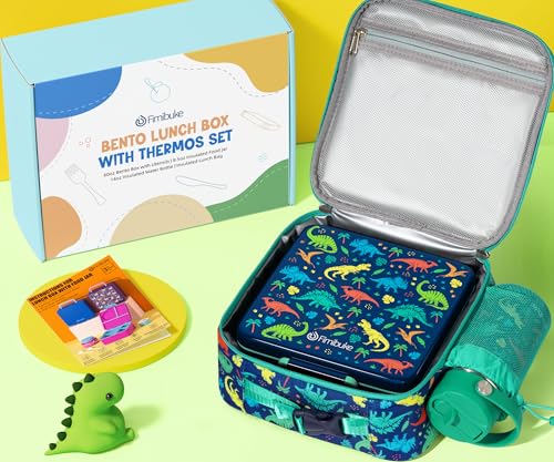 Bento Box for Kids Adults - Leakproof 3 Compartments Lunch Set with Thermos, Water Bottle, Lunch Bag & Cutlery C614861