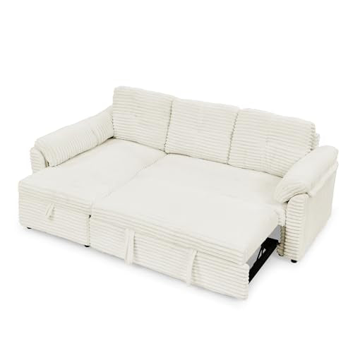 Corduroy Tufted Sleeper Sectional Sofa with Storage Chaise C37287