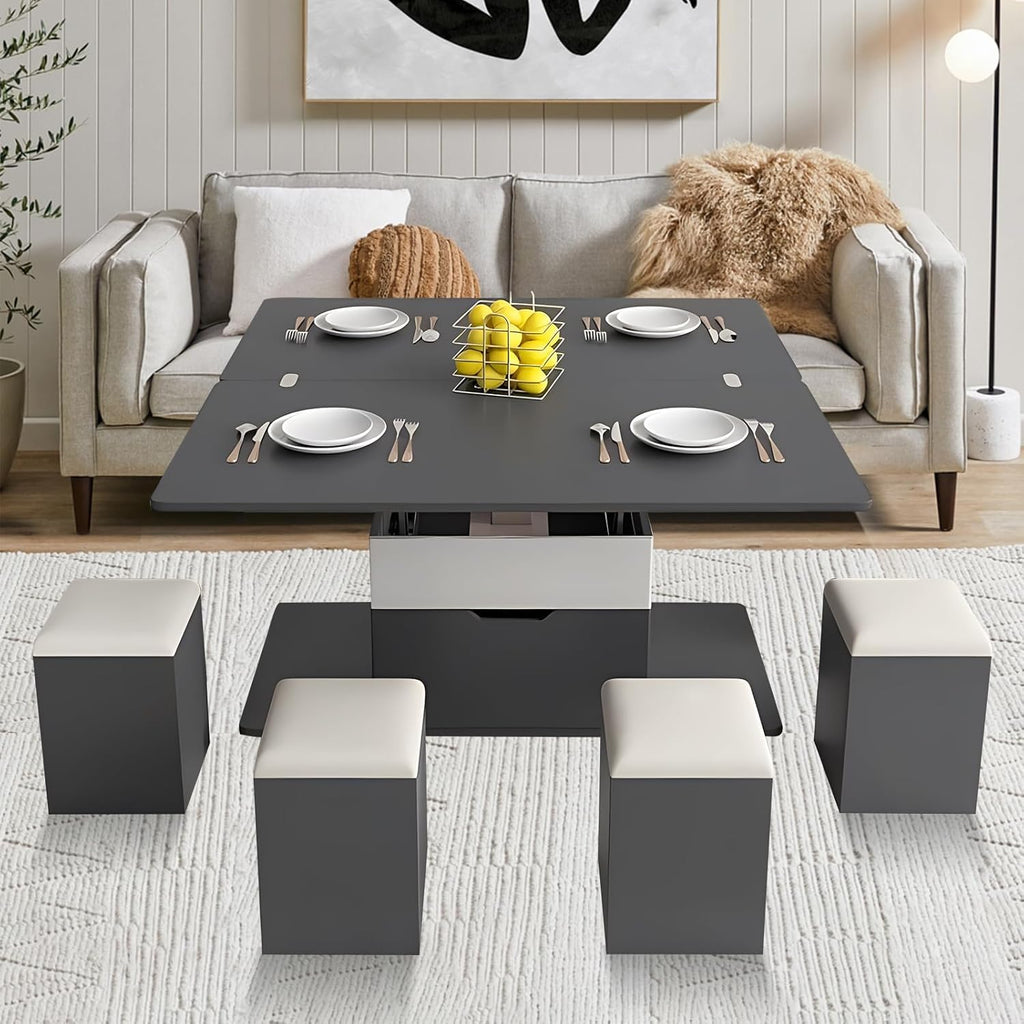 Lift Top Coffee Table, 3-in-1 Adjustable with Storage and Wheels E4192