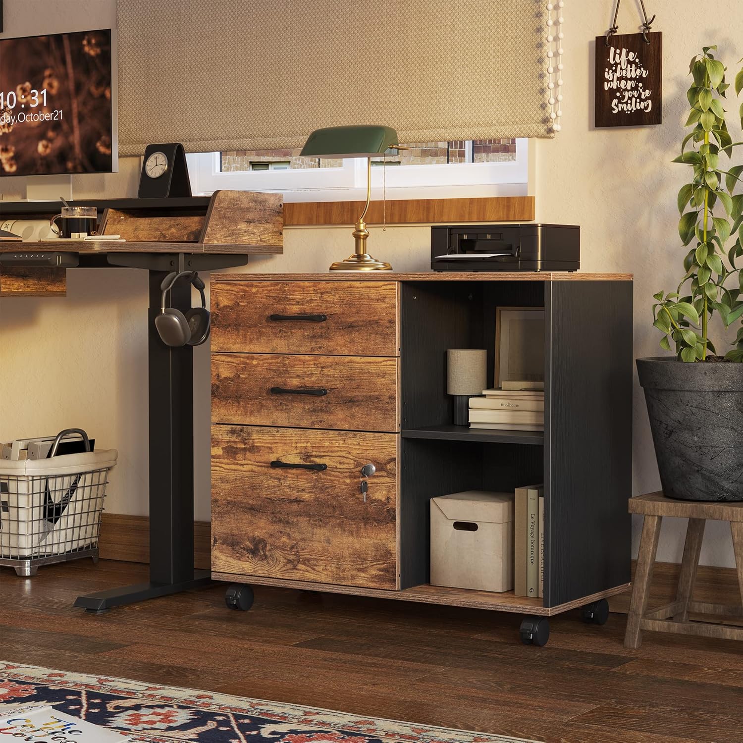Triple Motor L-Shaped Electric Standing Desk with 3 Drawers, Height Adjustable, 63 x 24 Inches S4567
