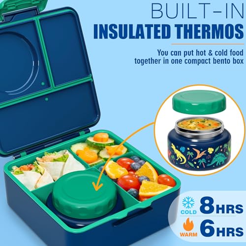 Bento Box for Kids Adults - Leakproof 3 Compartments Lunch Set with Thermos, Water Bottle, Lunch Bag & Cutlery C614861