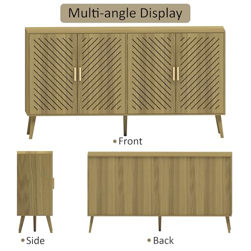Wood Sideboard Buffet Cabinet with Storage, 4 Doors, Adjustable Shelves R7574