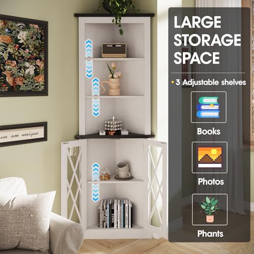 66.8" Tall Corner Cabinet with 2 Glass Doors and Adjustable Shelves K877