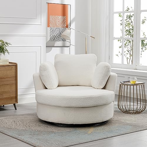 Swivel Accent Barrel Chair with 3 Pillows, 360 Degree Round Sofa for Living Room Bedroom Lounge X449954