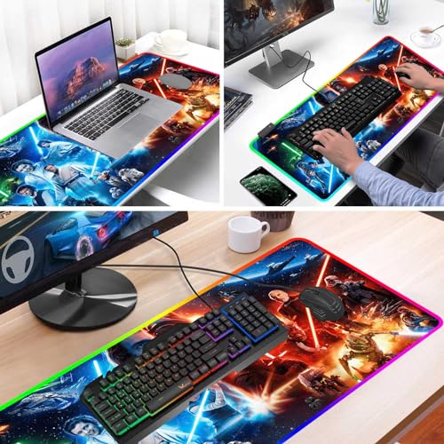 Gaming Mouse Pad with RGB Lighting, Anti-Slip Rubber Base, Stitched Edges, 31.5" x 15.7" Y571