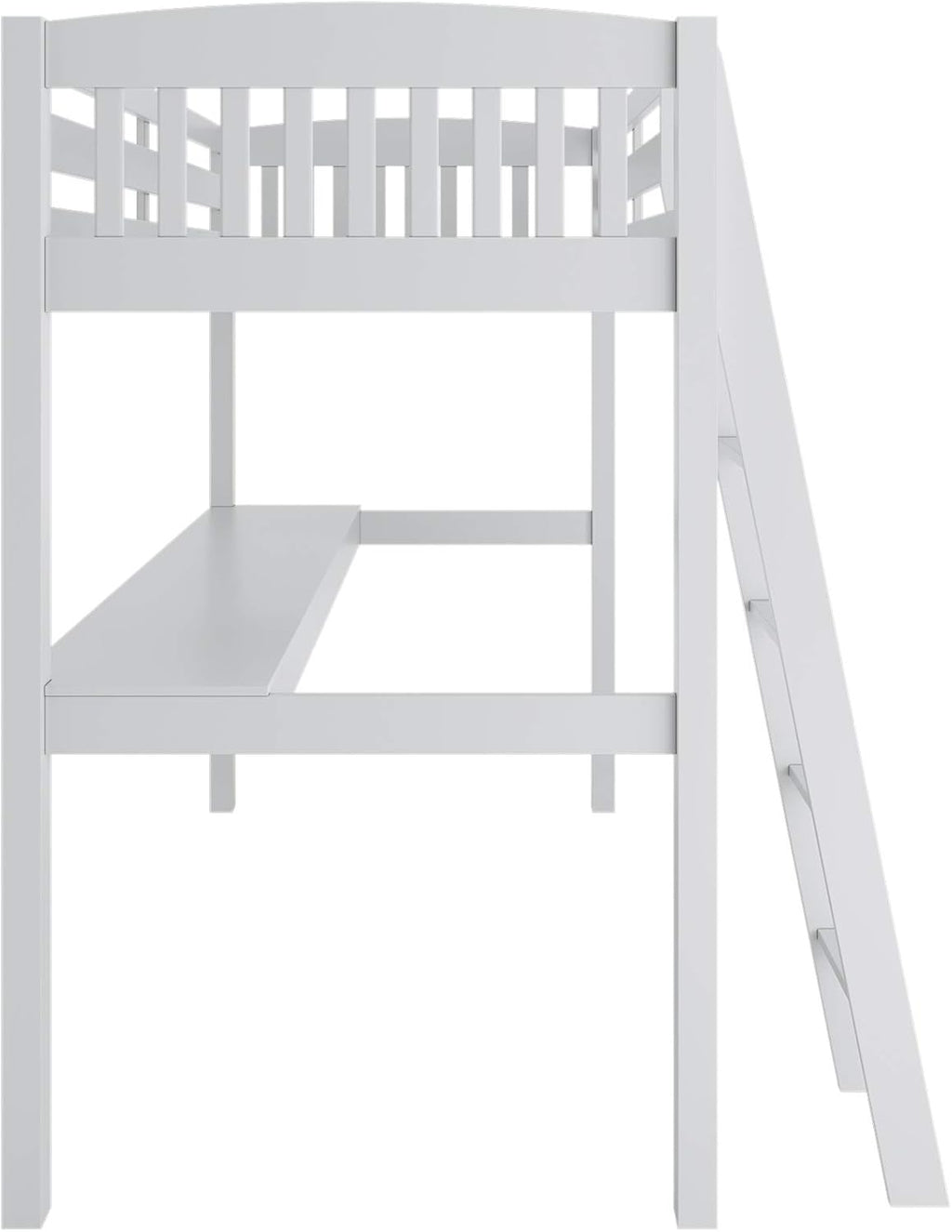 White High Loft Bed with Desk and Storage, Solid Wood Twin Size Frame with Stairs for Kids Q3817