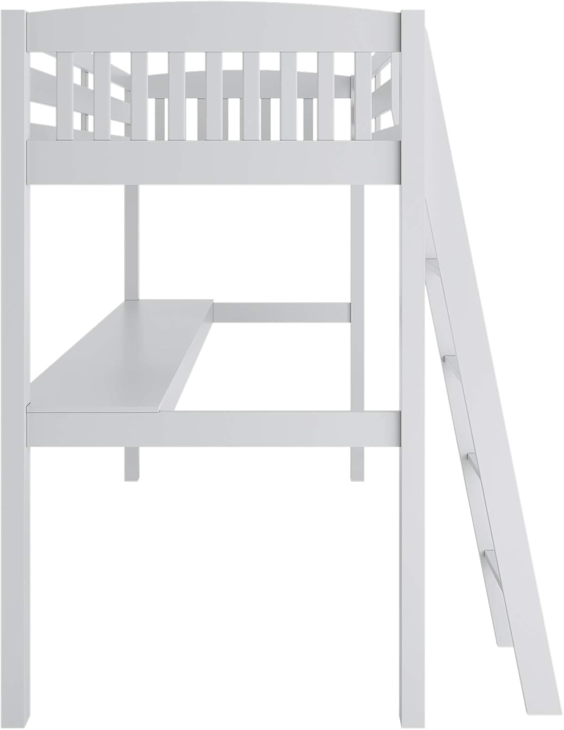 White High Loft Bed with Desk and Storage, Solid Wood Twin Size Frame with Stairs for Kids Q3817