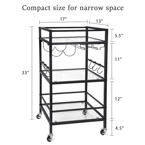 3 Tier Mirrored Bar Cart with Wine Racks and Glass Holders R39667
