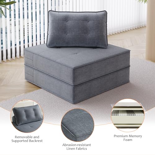 Folding Sofa Bed with Back Support, Convertible Sleeper Chair with Pillow, Beige O62509