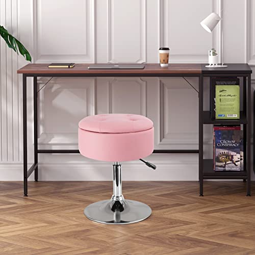 Vanity Stool with Storage, Adjustable Height, PU Leather, 360° Swivel T6294