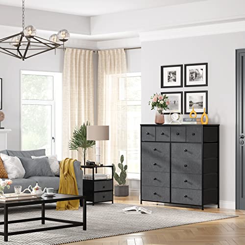 12 Drawer Fabric Storage Tower with Metal Frame, Light Grey E427218