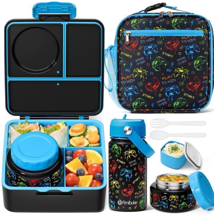 Bento Box for Kids Adults - Leakproof 3 Compartments Lunch Set with Thermos, Water Bottle, Lunch Bag & Cutlery C614861