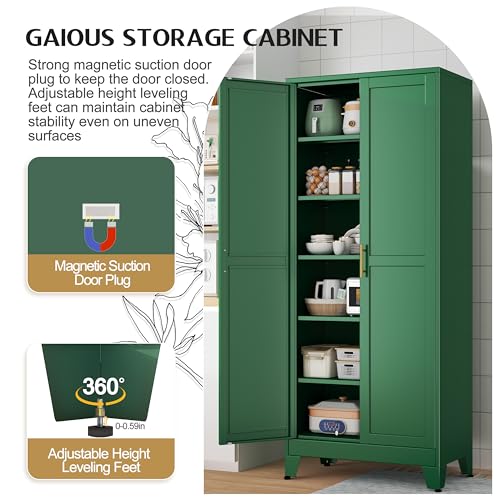 Tall Pantry Cabinet with 2 Doors and 5 Adjustable Shelves, White Metal Q625456