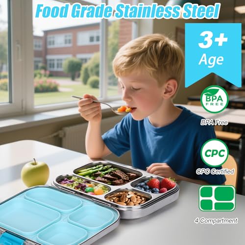 Stainless Steel Lunch Box with 4 Compartments, Leak-Proof Bento Container for School, Office, Travel N52462