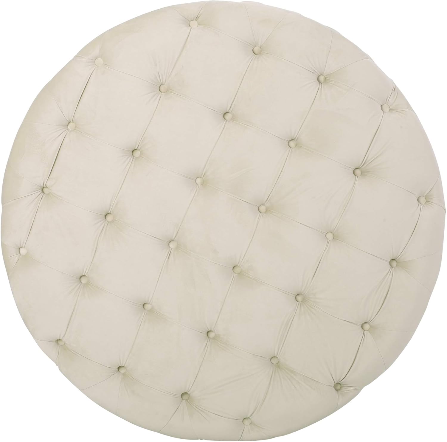 Round Tufted Velvet Ottoman, Beige Z192983