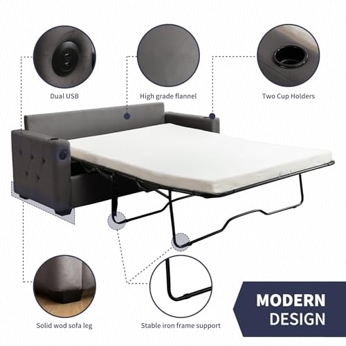 Pull Out Sofa Bed with Memory Foam Mattress, Queen, Beige R96687