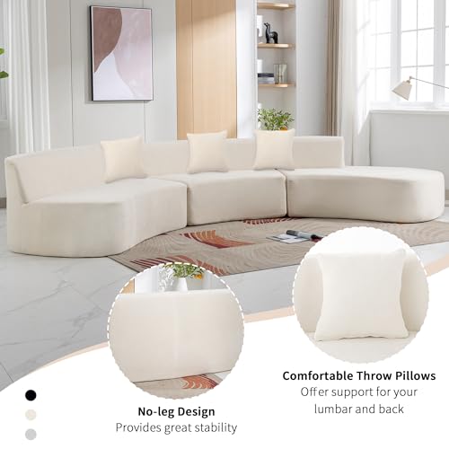 Curved Chenille Sectional Sofa with Three Throw Pillows, Beige G426741