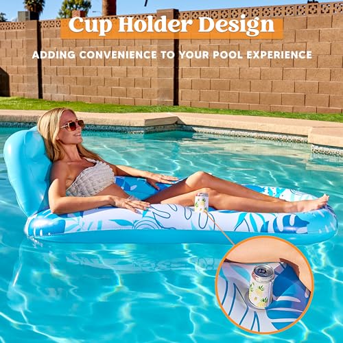 Inflatable Pool Lounger with Cup Holders and Foot Rest P202