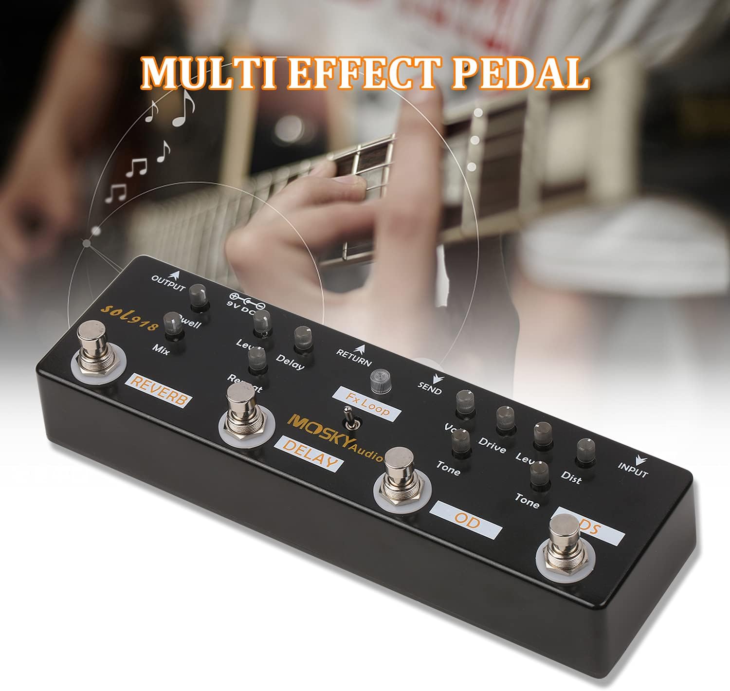 5-in-1 Multi Effect Guitar Pedal with Reverb Delay Overdrive Distortion V801740