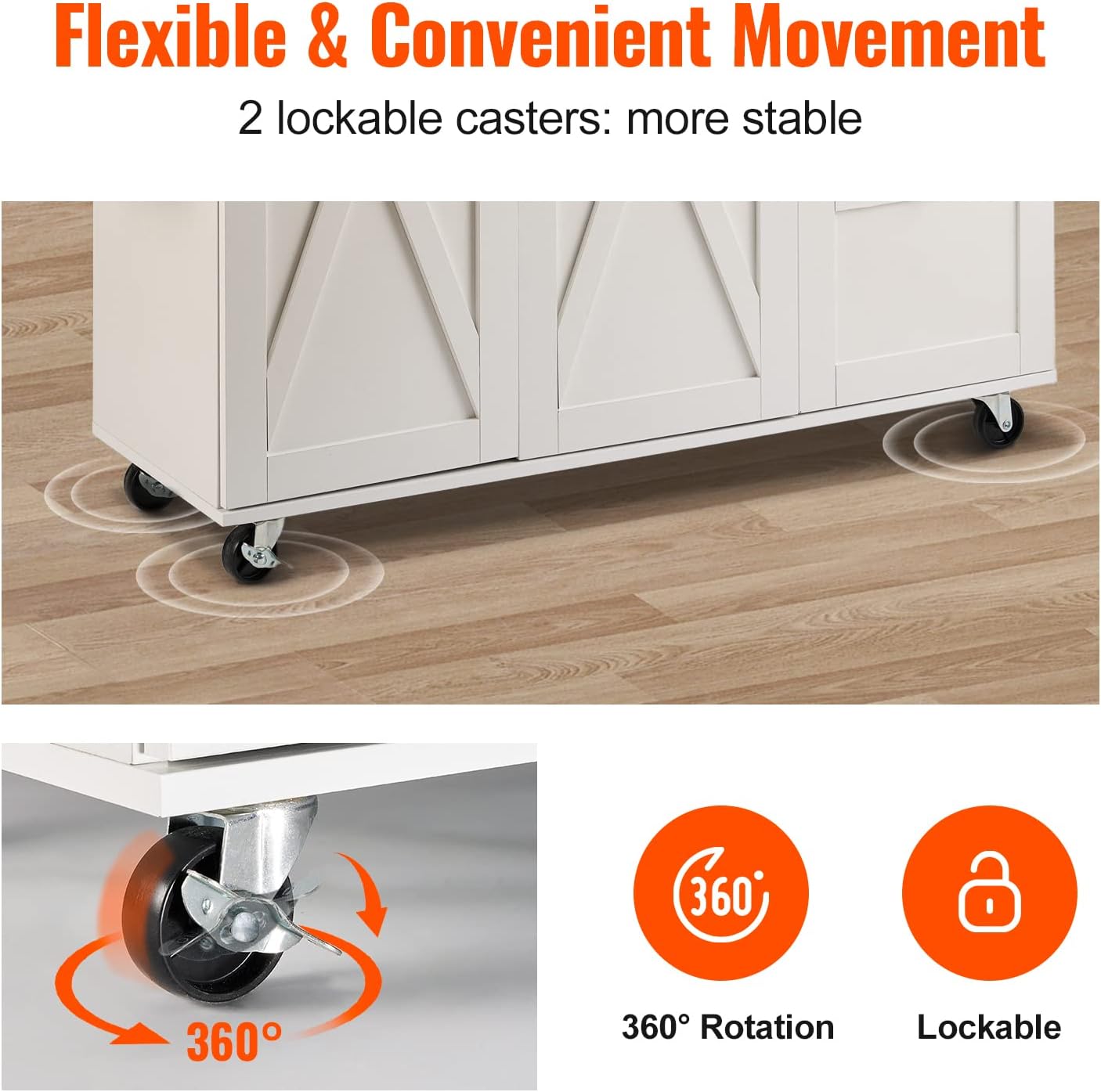 Kitchen Island Cart with Solid Wood Top, Rolling Storage Cabinet, White F7036